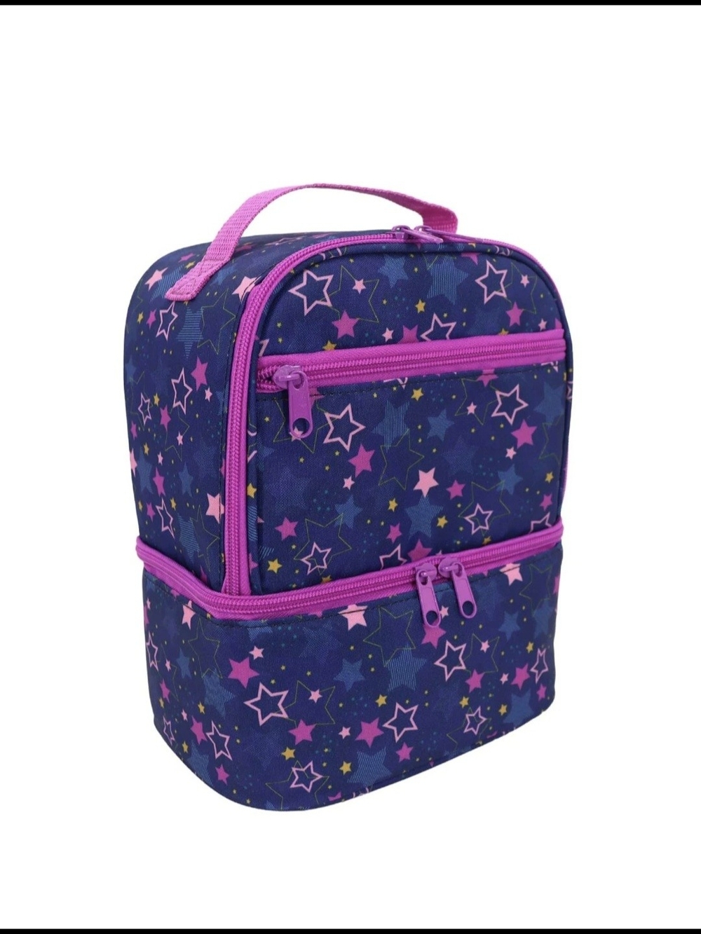 NWT Purple Star Print Insulated Double-Compartment Lunch Bag Sz 9.8" H